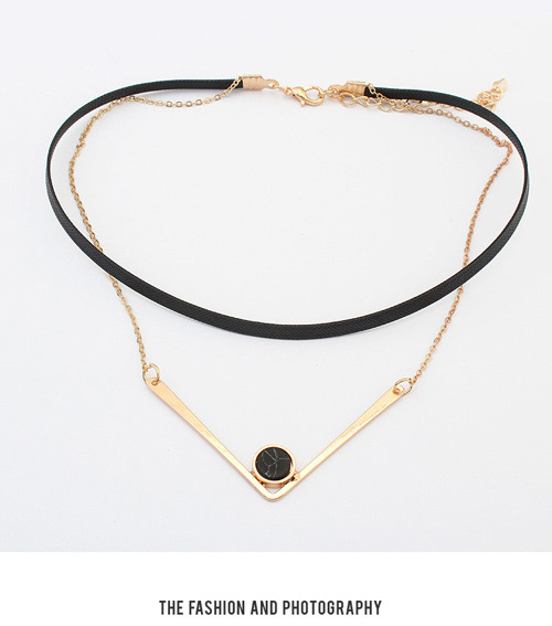 Fashion Gold Color+black Round Shape Decorated Double Layer Simple Choker,Chokers