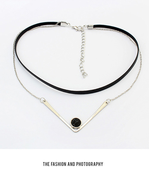 Fashion Silver Color+black Round Shape Decorated Double Layer Simple Choker,Chokers
