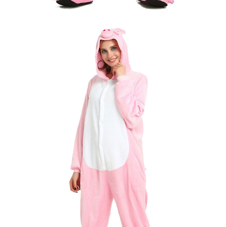 Fashion Pink Pig Shape Decorated Pure Color Nightgown,Cartoon Pajama