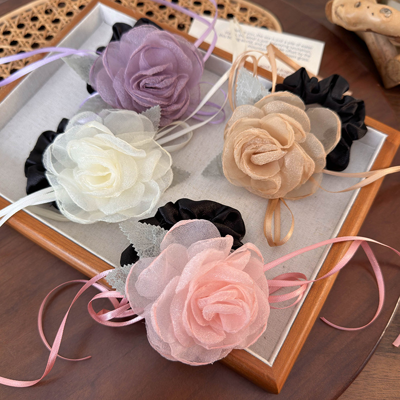 Fashion D Apricot Flowers Fabric Flower Hair Rope