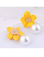 Fashion Yellow  Silver Needle Flower Pearl Stud Earrings