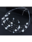 Fashion Silver Pearl Crystal Multilayer Necklace Earrings (set)