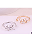 Fashion Silver Inlaid Zircon Leaf Open Ring