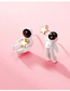 Fashion White 925 Silver And Silver Needle Astronaut Earrings