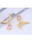 Fashion Pink Copper Micro Inlaid Zircon Bird Earrings