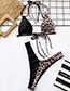 Fashion Beige Leopard Stitching Hanging Neck Split Swimsuit