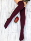 Fashion Red Wine Pure Color Tube Pile Wool Socks