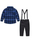 Fashion Blue Big Suit Plaid Shirt + Bib Children's 2 Piece Set To Send Bow Tie