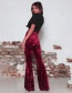 Fashion Red High-waisted Gold Velvet Wide-leg Pants