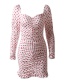 Fashion Red Wave Point On White Pleated Polka Dot Print V-neck Dress