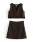 Fashion Brown Short Vest + Stitching Skirt Set