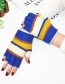 Fashion Khaki Thin Striped Knit Half Finger Gloves