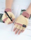 Fashion Pink Gray Plus Velvet Flip Letter Knit Half Finger Color Matching Gloves