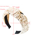 Fashion Cream Color Horizontal Striped Gold Velvet Wide-brimmed Knotted Pearl Headband