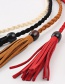 Fashion Coffee Wooden Beads Fringed Thin Belt