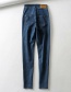 Fashion Blue Washed 2 Buttons With Irregular Raw Jeans