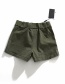 Fashion Green Washed Elastic Waist Elastic Tooling Shorts
