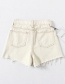 Fashion White Washed High Waist Pull Hair Hole Pocket Stitching Denim Shorts