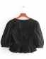 Fashion Black Embroidered Openwork V-neck Single-breasted Shirt