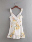 Fashion White Ruffled Flower Print Strap Dress