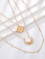 Fashion Gold Small Round Bead Sun Moon Three-layer Alloy Necklace