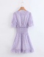 Fashion Purple Small Floral V-neck Ruffled Elastic Waist Dress