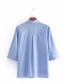 Fashion Blue Tooling Pocket Lapel Shirt