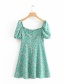 Fashion Green Printed Short-sleeved Square-neck Dress