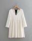 Fashion White Embroidered Openwork V-neck Back Strap Dress