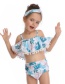 Fashion Blue Print Hair Ball Ruffled Children's Swimsuit