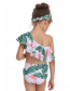 Fashion Flower Under Green Slanted Shoulder Single Flying Children's Swimsuit