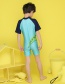 Fashion Green + Black Color Matching Little Monster Print Children's Swimsuit