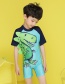 Fashion Green + Black Color Matching Little Monster Print Children's Swimsuit