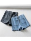 Fashion Blue Washed Zip Pocket Denim Shorts