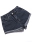 Fashion Dark Blue Washed Rolled Jeans
