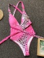 Fashion Pink Diamond Leopard Print One-piece Swimsuit
