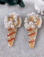Fashion Pink Felt Cloth Rice Beads With Diamond Pearl Ice Cream Earrings