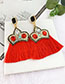 Fashion Red Alloy Diamond Crown Tassel Earrings