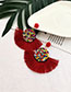 Fashion Red Wine Alloy Rice Beads Tassel Earrings