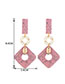Fashion Pink Clock Alloy Square Acrylic Stud Earrings