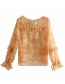 Fashion Orange Printed Lace Shirt