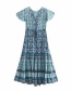 Fashion Blue Cotton Print Dress