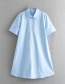 Fashion Blue Solid Color A Version Of Sleek Cotton Dress