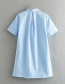 Fashion Blue Solid Color A Version Of Sleek Cotton Dress
