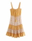Fashion Yellow Lace Contrast Print Dress