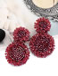 Fashion Wine Red Crystal Rice Beads Woven Stitched Earrings