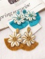 Fashion Blue Rice Beads Shell Flower Tassel Earrings