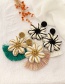 Fashion White + Blue Rice Beads Shell Flower Tassel Earrings