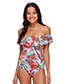 Fashion Red Print Printed One-shoulder Ruffled One-piece Swimsuit