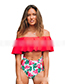 Fashion Flowery High-waisted Shoulder Ruffled Printed Bikini